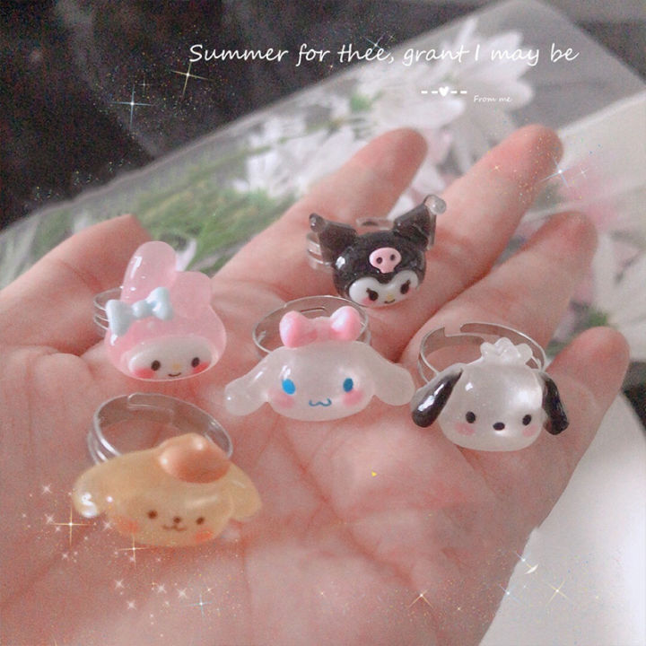 DENOSWIM Kawaii Sanrio Kuromi Resin Ring Princess Girls