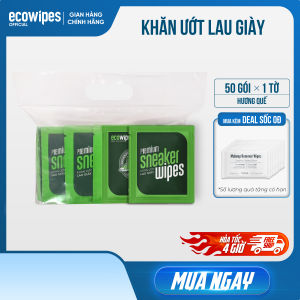 TIẾT KIỆM HƠN_Túi 50 gói khăn ướt lau giày thể thao Sneaker EcoWipes travel size gói 1 tờ hương quế khử mùi tạo bọt tự tan lau siêu sạch