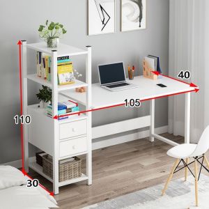 Monqiqi Home โต๊ะทำงาน โต๊ะทำงานไม้ โต๊ะคอมพิวเตอร์ สิ้นชัก2 ช่อง โต๊ะไม้ โต๊ะคอมพิวเตอร์ พร้อมชั้นวางของขาเหล็กกล้าพ่นสีกันสนิม