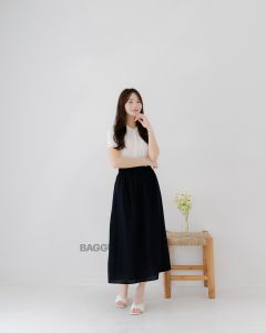 BAGGU Nakia Flare Skirt Black / Rok Linen / Rok Flare Hitam / Korean Skirt