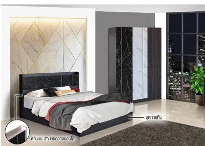 GOOD MATTRESS ชุดห้องนอน ICON 5 ฟุต // MODEL : SET-2A ดีไซน์สวยหรู สไตล์ยุโรป ประกอบด้วย ( เตียง+ตู้เสื้อผ้า ) ชุดขายดี แข็งแรงทนทานมาก