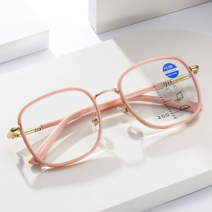 +100 +400 Progressive Multifocal Reading Glasses for Women Pink Anti