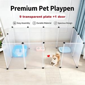 10PCS Pet Playpen Clear Pet Fence Portable Plastic Yard Fence for Small Animals Rabbits Puppy
