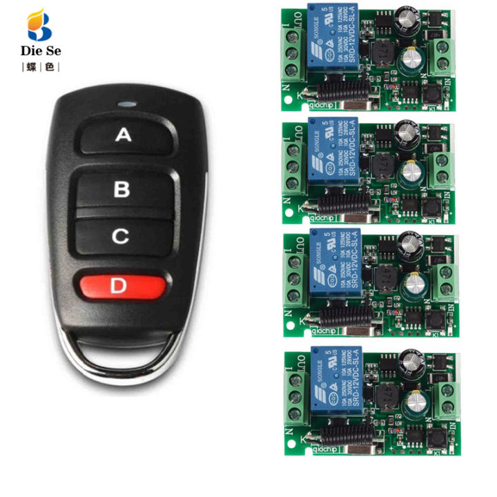 433MHz Universal Wireless Remote Control Switch AC 85V-250V 4 CH Relay ...