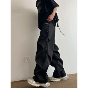 COD  American Parachute Overalls Mens and Womens Pleated High Street Thin Tactical Pants Summer New Loose Climbing Pants  Sem