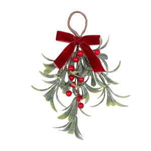 JPTD With Bowknot Artificial Christmas Tree Wreath Lifelike Decorative Christmas Hanging Decor Mantel Decoration Red Berries Artificial Pine Swag Christmas Ornament
