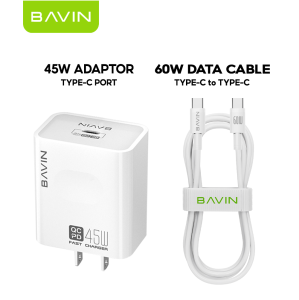 BAVIN PC800 45W PD Fast Charging Adapter Type-C Port & Data Cable for Laptop iPh & Android (Supports iPh 18 Series)