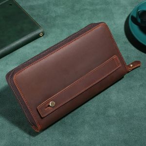 Genuine Leather Wallet Men Vintage Real Cow Leather Purse Large Capacity Male Cowhide Clutch Hand Bag2026