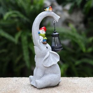 NCNC(OKDEALS01) Resin Elephant Solar Lights Crafts Animal Ornaments Solar Powered Lantern Elegant Sculptures Art Garden Elephant Statues for Outdoor Landscape