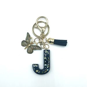 ใหม่ พวงกุญแจตัวอักษรภาษาอังกฤษสีดำ แฟชั่น รีซิน ดาวเลื่อม จี้กระเป๋าผู้หญิง