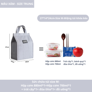 Túi đựng hộp cơm giữ nhiệt LunchBag chất liệu vải Oxford thiết kế vuông 3 chiều mang đi tiện lợi Akii Home TD118