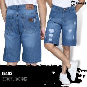 ERACOZ Celana Jeans Pendek Pria Model Sobek Light Blue