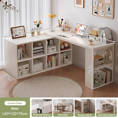 NAIJIA L Shape Table Study Table Meja Belajar Study Table with Book Cabinet Rak Buku Computer Desk Office Table Writing Table