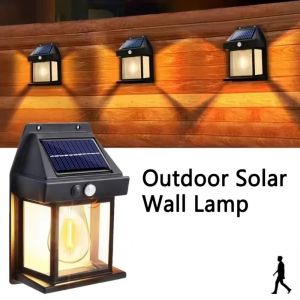 WEIYA Tungsten Filament Solar Wall Llights 3 Lighting Modes Motion Sensor Outdoor Solar Wall Lamp Durable Household Light Solar Induction Lamp Courtyard Decoration