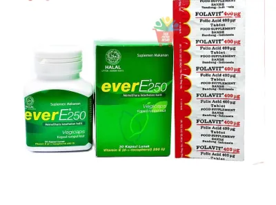 PAKET PROMIL EVER E250 ISI 30 KAPSUL & FOLAVIT 3 STRIP ISI 30 TABLET
