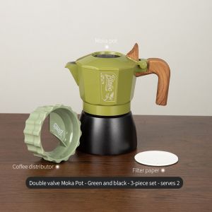 BINCOO Dual Valve Moka Pot Coffee Pot Set Hand Grinder Coffee Maker Coffee Utensils for Home Office Outdoor 2 Cups