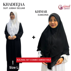 ALAJMAL Premium Umrah/Hajj Suit with Aubergine & Black & White Jilbab - Comfort Fit Silk-Like Material