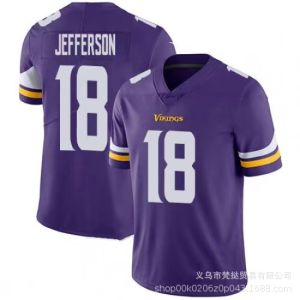 Berkualiti tinggi bersulam Jersey NFL Vikings Jefferson #18mccarthy # No.9 ungu putih bersulam ragbi bola seragam