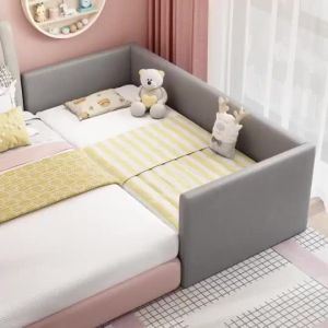 [Cozy ]Bed Childrens Spliced Solid Wood Childrens Widened Bed Spliced Toddler Bed With Guardrail