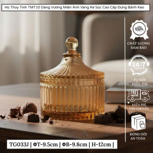 Set 4 Hũ Thủy Tinh Đựng Bánh Kẹo TMT10 Dáng Vương Miệng Kẻ Sọc Ánh Vàng Cao Cấp Decor Bàn Trà Sang Trọng