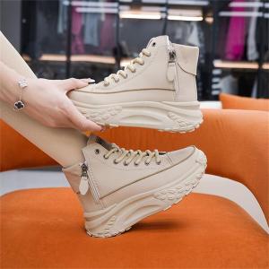 ขายร้อนรุ่นสุดฮิต รองเท้าผ้าใบลำลองพื้นหนา ซิปข้างรองเท้าผ้าใบแฟชั่น รองเท้าผ้าใบผู้หญิงพื้นสูง เสริมส้น 2.36นิ้ว