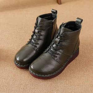 GRAZIA Womens Female Mother Genuine Leather Shoes Platform Ankle Boots Zipper Autumn Winter Warm Plush Fur Boots