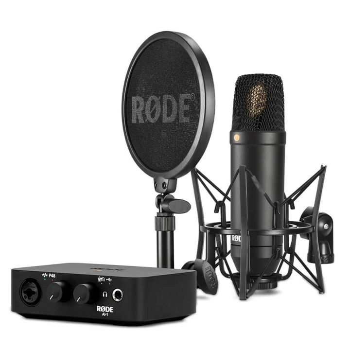 RODE NT1 Large-Diaphragm Cardioid Condenser Microphone + AI-1 USB-C Audio Interface Complete Studio Kit Set Bundle with SM6 Shockmount and XLR Cable | JG Superstore