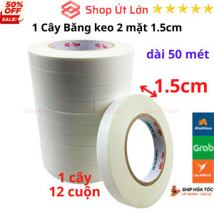 Băng keo 2 mặt trắng rộng 1.5cm dài 50 mét lõi giấy 3mm 1 cây 12 cuộn - Shop Út Lớn