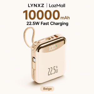 LYNXZ DX429 10000mAh Mini Power Bank 22.5W Fast Charging Built-in Dual Cable Type-C/Lightning Portable Charger with Digital Display Travel Carry-On Friendly 1 Year Warranty