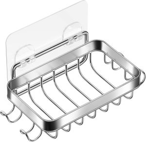 Shower Wall Soap Dish Holder: Wall Mounted Draining Soap Razor Saver for Bathroom Tile - Rectangle Bar Soapdish with Perforation - Replacement for Suction