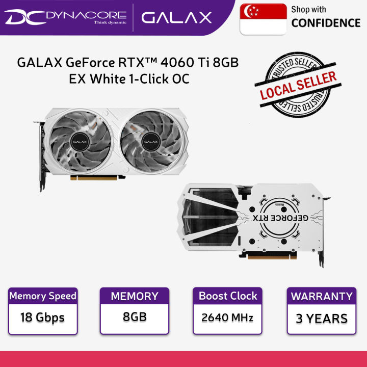 GALAX GeForce RTX 4060 Ti 8GB EX White 1-Click OC 8GB GDDR6 Graphics ...