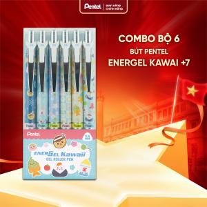 Bộ 6 bút gel Pentel EnerGel Kawaii Pixel Art II BLN75KW viết trơn mượt nhanh khô màu sắc đa dạng