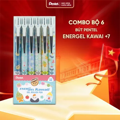 Bộ 6 bút gel Pentel EnerGel Kawaii Pixel Art II BLN75KW viết trơn mượt nhanh khô màu sắc đa dạng