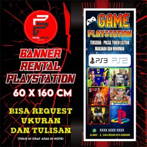 Banner Rental Playstation / Spanduk Rental Ps / Banner Ukuran 60 x 160 cm