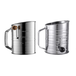 Flour Sifter With 3 Cup Measuring Marks And Smooth Crank Operations Rusts Resistant Stainless Steel Kitchen Essential