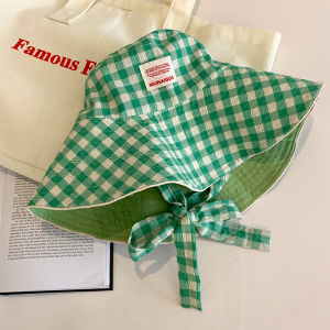 HUIESON Topi Bucket ในฤดูร้อนที่น่ารักที่มีลายสก๊อตสำหรับผู้หญิง