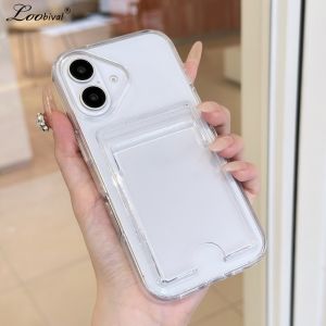 Card Holder Slot Transparent Wallet Case for iPhone 16 15 14 Pro Max Plus 13 11 12 Xr Xs Max Clear Acrylic Shockproof TPU Cover