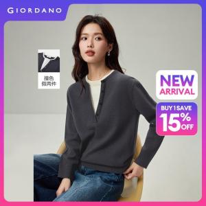 Giordano Beau Monde Women Fake two-piece round neck sweater Free Shipping 13356643
