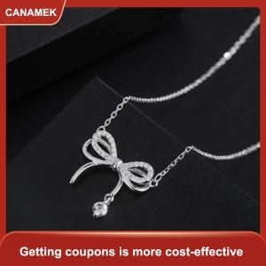 【CANAMEK 】 Fashion Double Layered Bowknot Pendant Necklace For Women Girls Elegant Versatile Necklace Clavicular Chain Jewelry Accessories