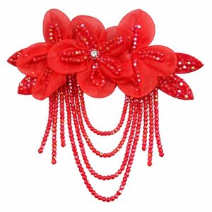 CHUAN Được may thủ công. Hoa vải Làm thủ công Trang trí móng tay bằng hạt cườm Vật liệu may vá  có tua rua Hoa trang trí đeo trên vai. Phụ kiện trang trí quần áo