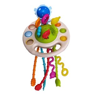 Baby Finger Toys Teether Educational Early Learning Toys Soft Rubber Baby Rattle Hanging Movement Sound Pulling Playing Toy