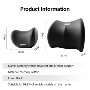 Car Pillow Neck Support Headrest Lumbar Back Support Seat Headrest Waist Memory Cotton Neck Pillow Cushion Soft Neck Rest Protector Set 汽车枕头腰靠