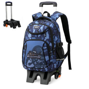 New Pupil Boys Camo Design Tie Rod Book Bag 6 Wheels Climbing Stairs Waterproof Large Capacity Backpack