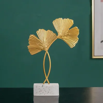 [SG SELLER]Modern Gold Metal Sculpture Office Ornaments Desktop Decor Leaf Figurines Home Decoration Leaves Statue