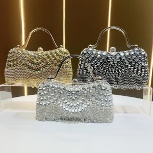 ENCOUNT with Diamond Evening Clutch Purse Chain Tassel Handbag Elegant Square Crossbody Evening Bag Wedding Occasion