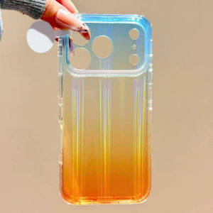 Laser Aurora Gradient IMD Clear Phone Case For iPhone 17 16 15 Pro Max Camera Protection Transparent Neon Colorful Cover Coque