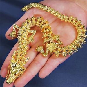 ERMENLED Majestic 3D Alloy Golden Dragon Statue Symbol of Power and Good Luck with Movable Limb Five-Clawed Golden Dragon Ornament Desktop Decoration