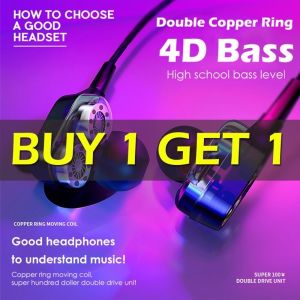 Super 4D Bass Double Speaker With Mic Headset Wired Earphone In-Ear Sportsearbuds [Buy 1 Get 1 Free]
