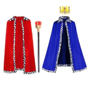 SWEET TIM Red Velvet Halloween King Cloak Party Cosplay Costume 80/90/130/150cm Boys Royal Prince Cape Fun Spotted White Adult Kids Prince Robe for Parent-child Activity