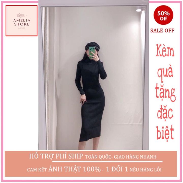 Đầm len body dáng dài, váy len tăm mặc ôm tôn dáng cổ 3p basic | Shopee  Việt Nam